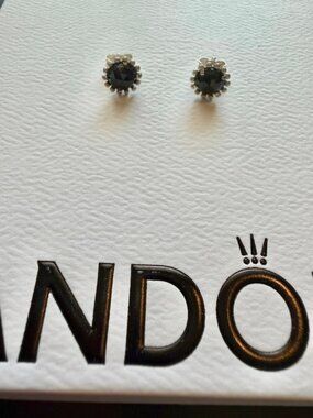 Pandora RETIRED Silver and dark Blue CZ Stud Earrings